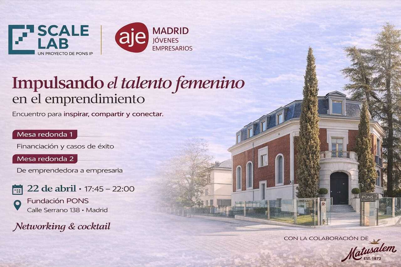 Cartel Impulsando el talento femenino en el emprendimiento - Imagen de Scale Lab y AJE Madrid