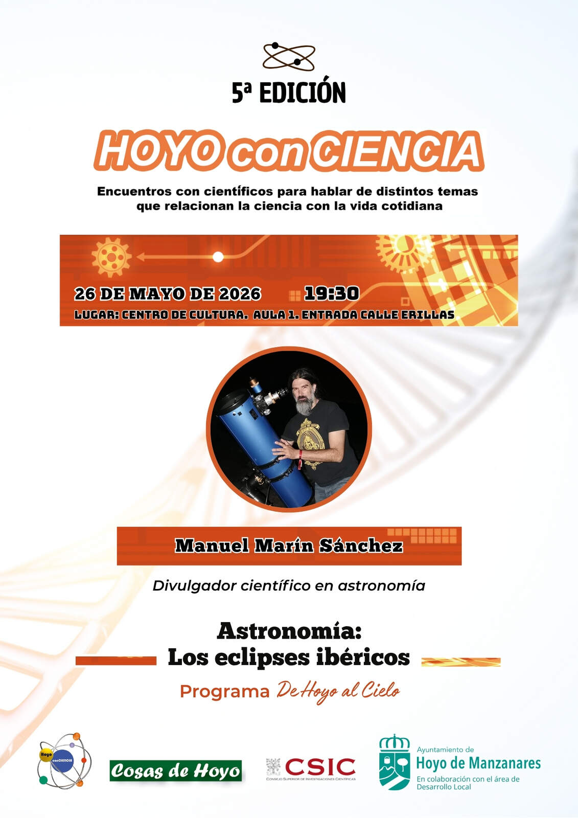 Hoyo de Manzanares analiza el fenómeno de los eclipses ibéricos en una nueva cita del ciclo científico 'Hoyo conCiencia' - Imagen del Ayuntamiento de Hoyo de Manzanares
