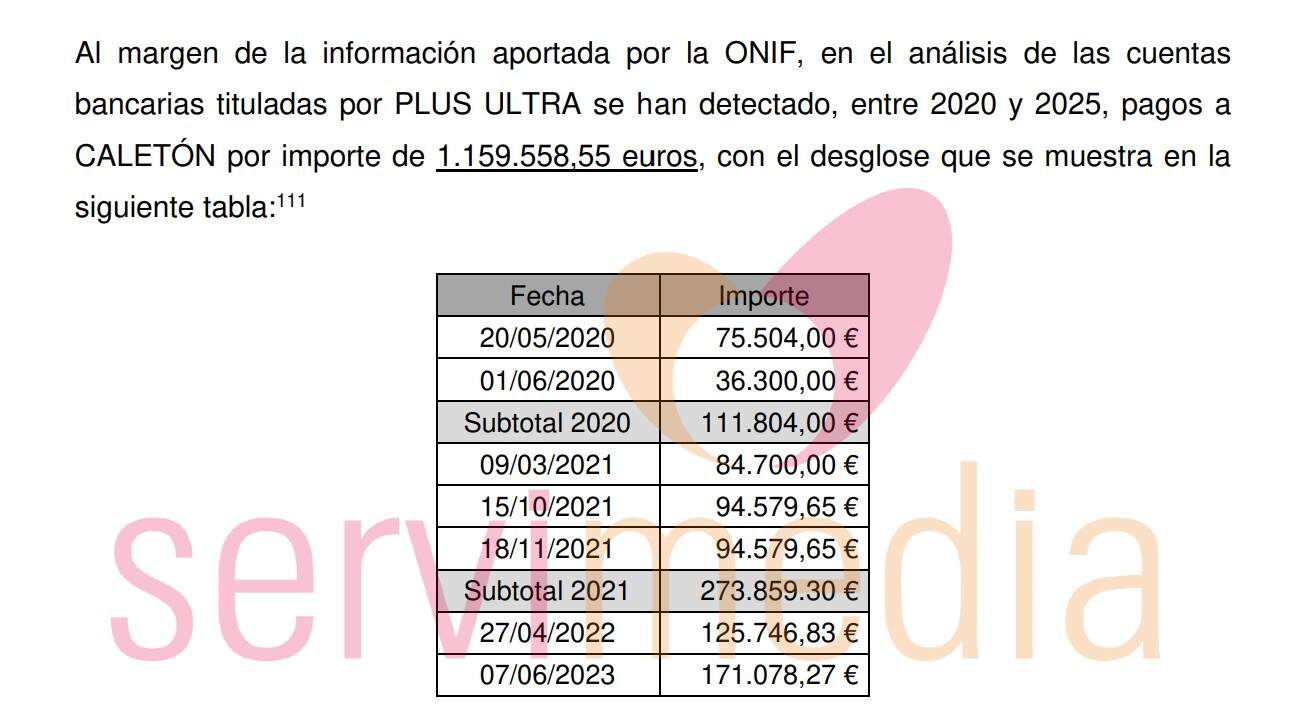 Fragmento del informe de la UDEF sobre el caso Plus Ultra | Imagen de Servimedia