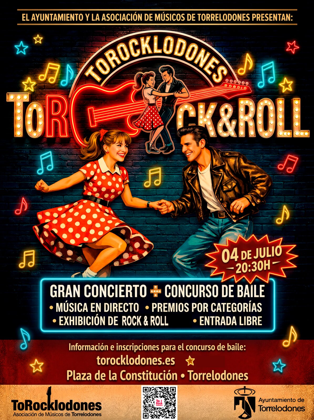 Torrelodones saca el Rock & Roll a la calle con un concurso de baile y música en directo por la 'American Party' - Cartel del Ayuntamiento de Torrelodones