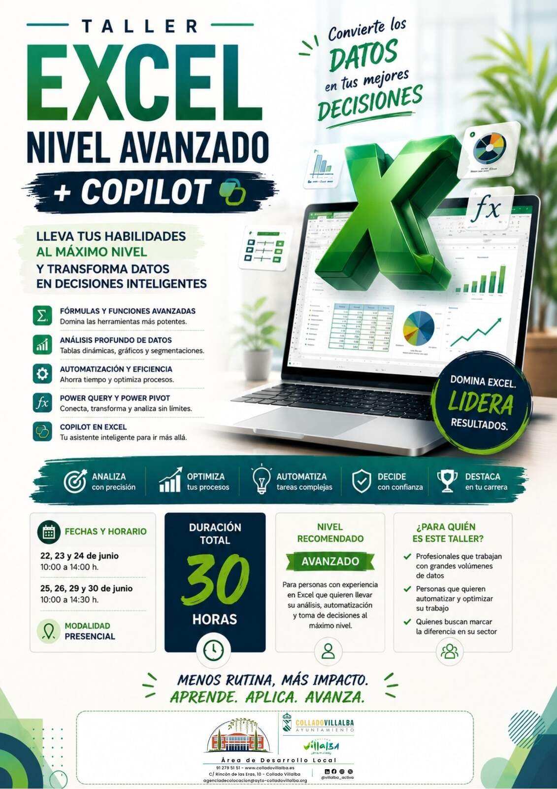 Collado Villalba abre el plazo para un curso gratuito de Excel Avanzado e Inteligencia Artificial con Copilot - Imagen del Ayuntamiento de Collado Villalba